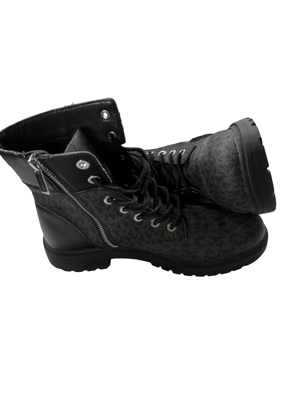 Michael Kors Combat Boots Black Logo Lace Up Zip Women’s Size 9 Casual - Picture 7 of 9